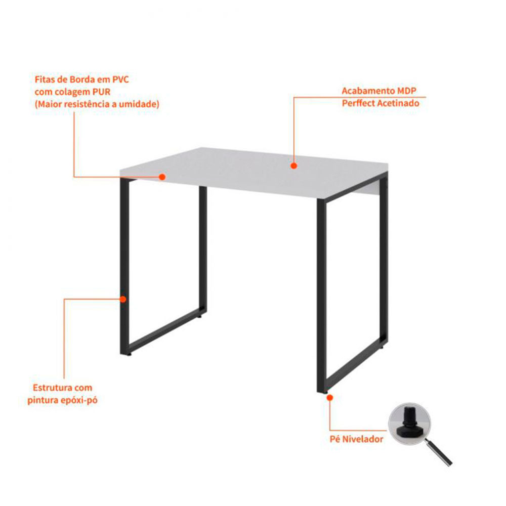 Conjunto de Mesa Kuadra Branca com Cadeira de Escritório Secretária Giratória Fitz Bege