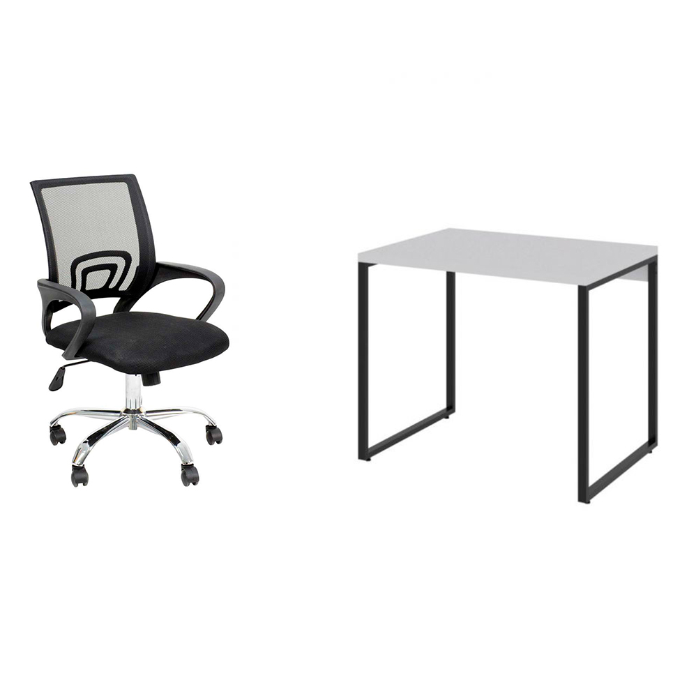 Conjunto de Mesa Kuadra Branca com Cadeira de Escritório Secretária Giratória New Java Preta