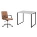 Conjunto de Mesa Kuadra Branca e Preta com Cadeira de Escritório Secretária Giratória Fitz Marrom