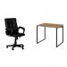 Conjunto de Mesa Kuadra Carvalho com Cadeira de Escritório Diretor Giratória Charles Preta