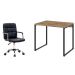Conjunto de Mesa Kuadra Carvalho com Cadeira de Escritório Secretária Giratória Fitz Preta