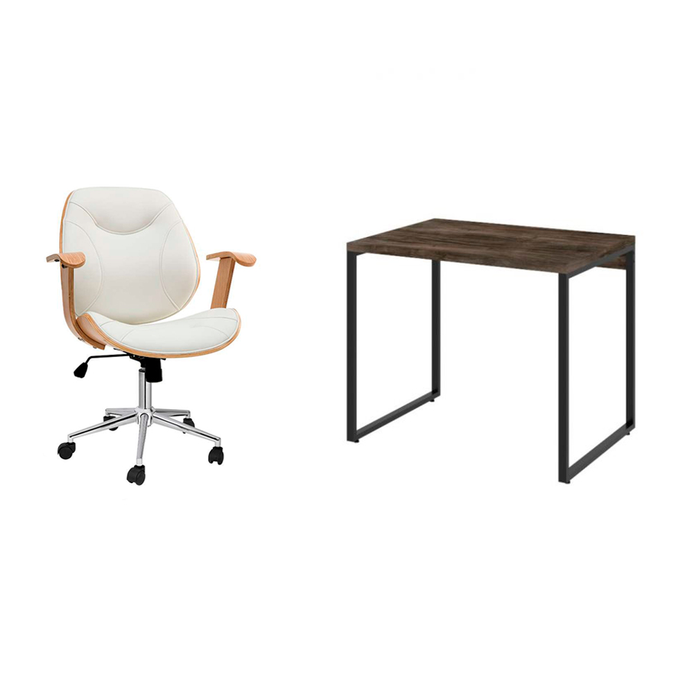 Conjunto de Mesa Kuadra Marrom Escuro com Cadeira de Escritório Diretor Giratória Antonella Branca