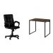 Conjunto de Mesa Kuadra Marrom Escuro com Cadeira de Escritório Diretor Giratória Charles Preta