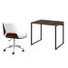 Conjunto de Mesa Kuadra Marrom Escuro com Cadeira de Escritório Diretor Giratória Lauren Branca