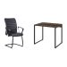 Conjunto de Mesa Kuadra Marrom Escuro com Cadeira de Escritório Interlocutor Fixa Oslo Preta