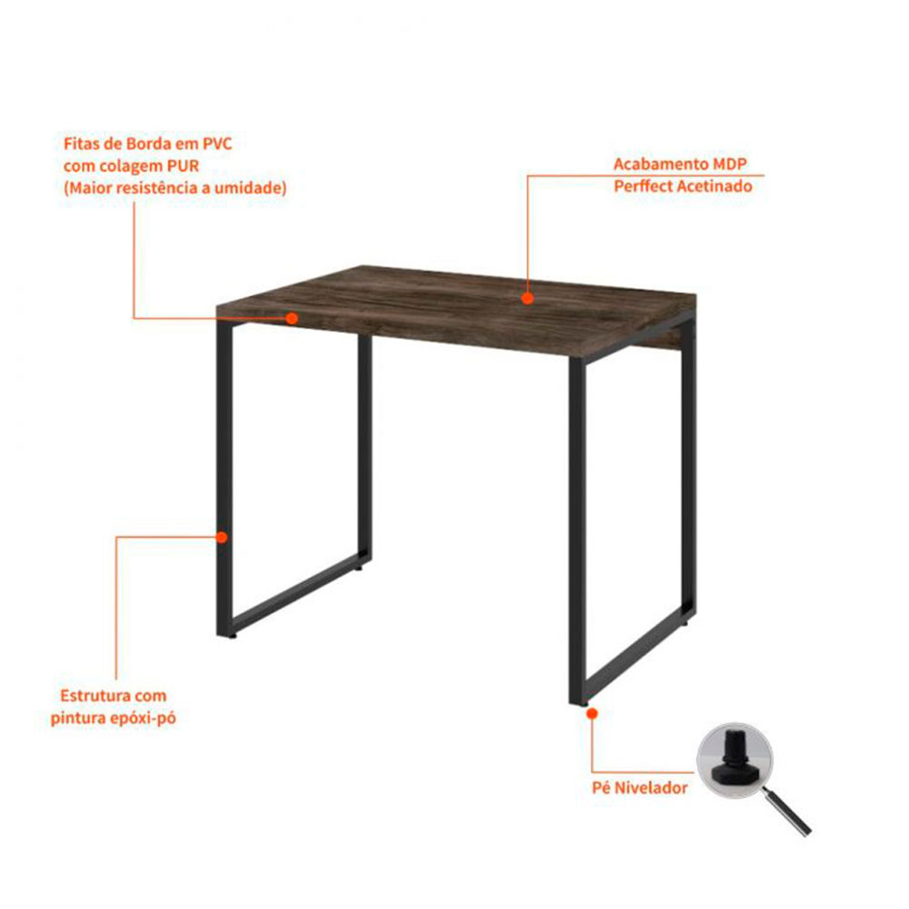 Conjunto de Mesa Kuadra Marrom Escuro com Cadeira de Escritório Secretária Giratória Fitz Bege