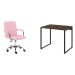 Conjunto de Mesa Kuadra Marrom Escuro com Cadeira de Escritório Secretária Giratória Fitz Rosa