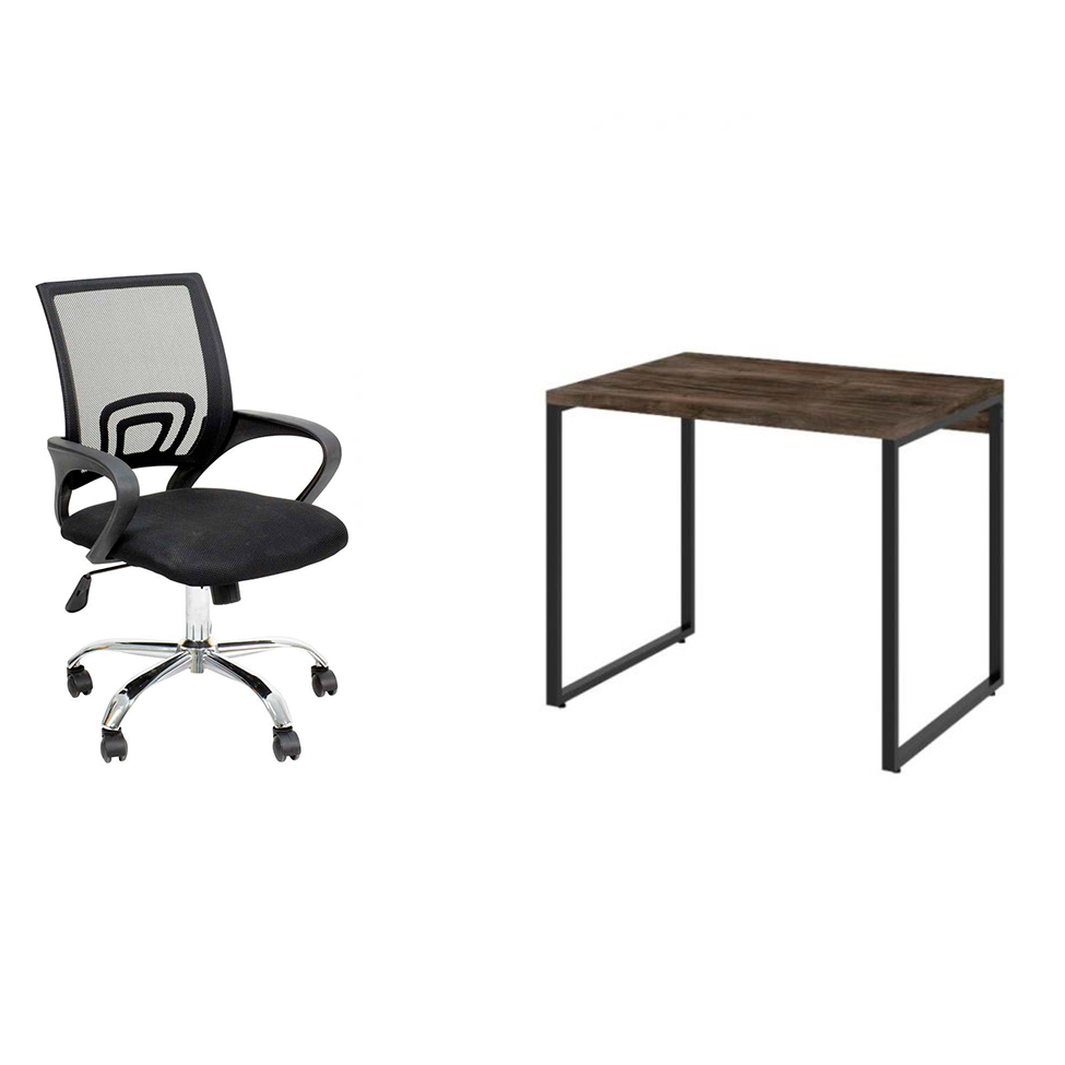 Conjunto de Mesa Kuadra Marrom Escuro com Cadeira de Escritório Secretária Giratória New Java Preta