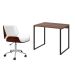 Conjunto de Mesa Kuadra Nogal com Cadeira de Escritório Diretor Giratória Lauren Branca