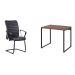 Conjunto de Mesa Kuadra Nogal com Cadeira de Escritório Interlocutor Fixa Oslo Preta