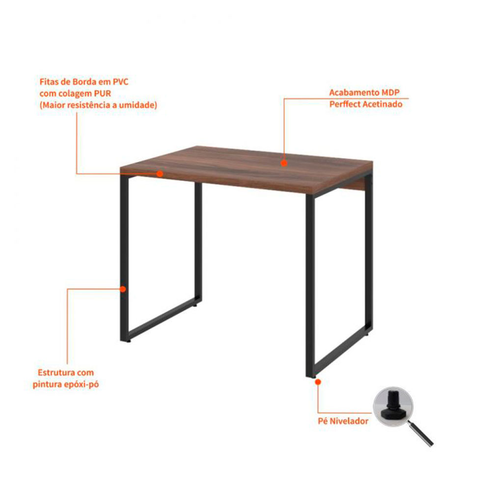 Conjunto de Mesa Kuadra Nogal com Cadeira de Escritório Secretária Giratória Fitz Bege