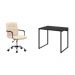 Conjunto de Mesa Kuadra Preta com Cadeira de Escritório Secretária Giratória Fitz Bege