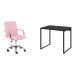Conjunto de Mesa Kuadra Preta com Cadeira de Escritório Secretária Giratória Fitz Rosa