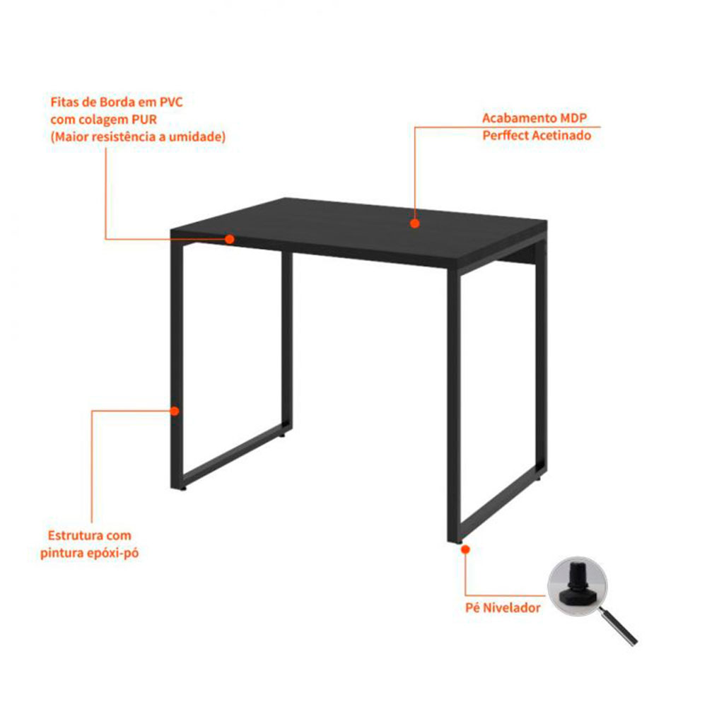 Conjunto de Mesa Kuadra com Cadeira de Escritório Diretor Giratória Charles Preta