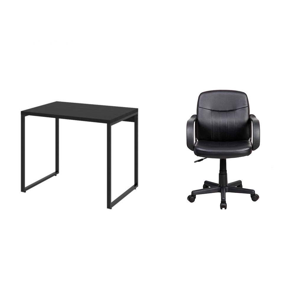Conjunto de Mesa Kuadra com Cadeira de Escritório Secretária Giratória Clean Preta