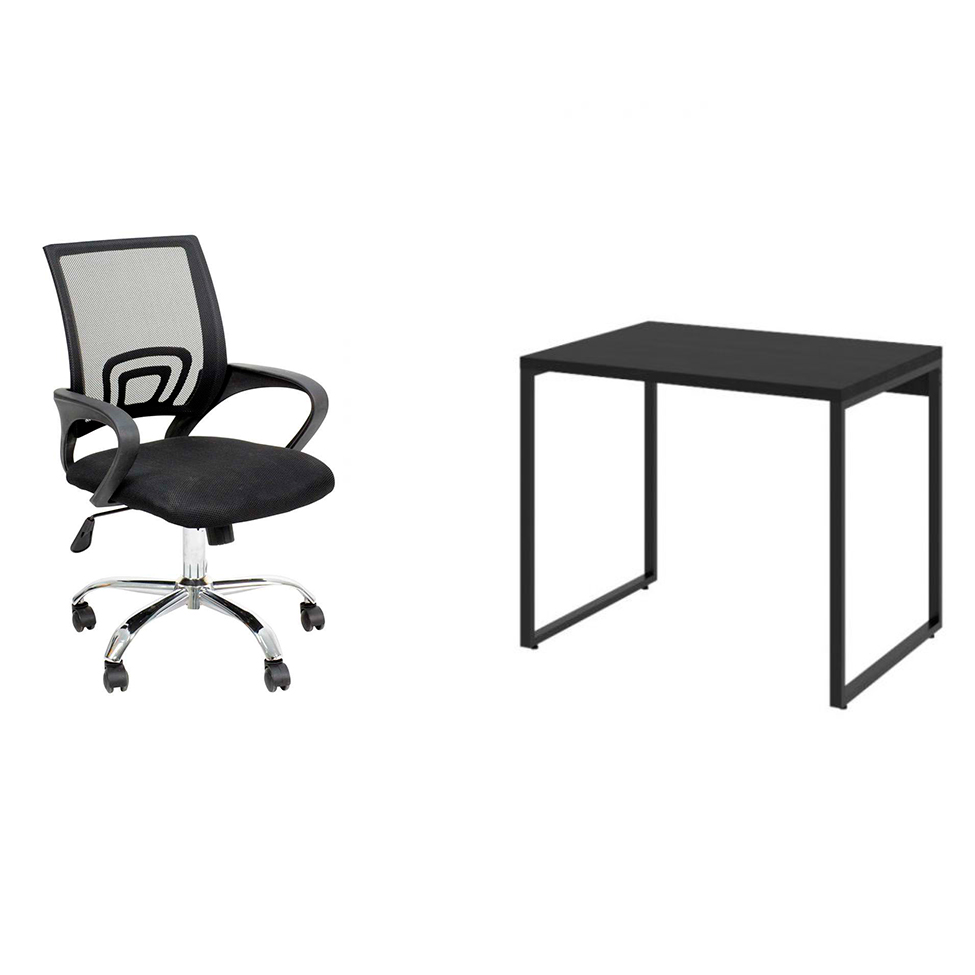 Conjunto de Mesa Kuadra com Cadeira de Escritório Secretária Giratória New Java Preta