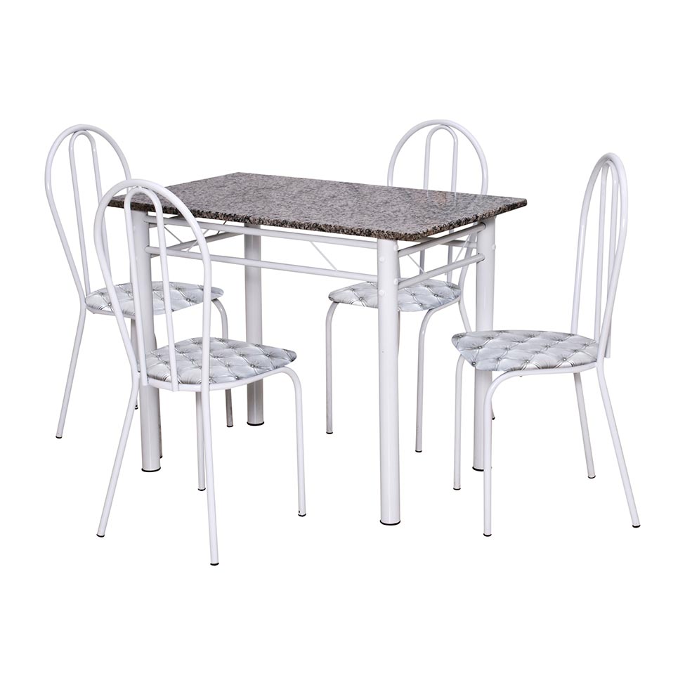 Conjunto de Mesa Monique com 4 Cadeiras Branca Capitonê