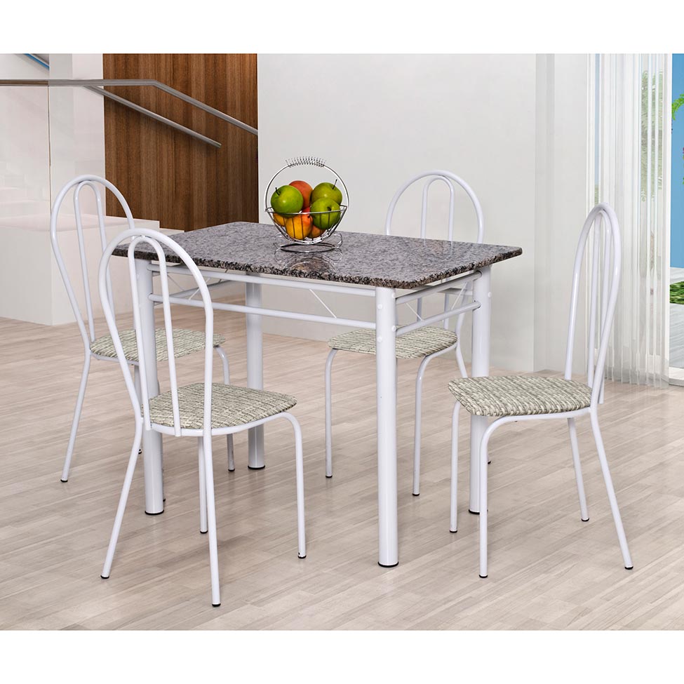 Conjunto de Mesa Monique com 4 Cadeiras Branca Rattan