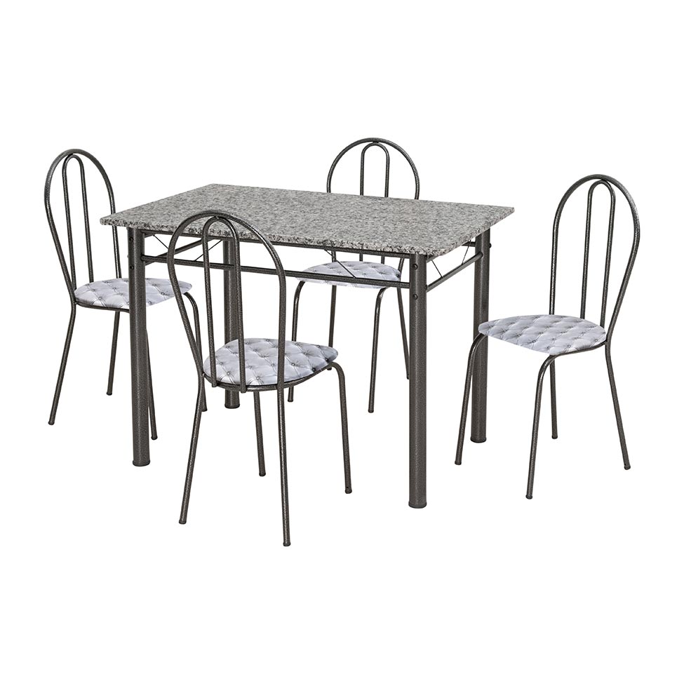 Conjunto de Mesa Monique com 4 Cadeiras Craqueado Preto Capitonê