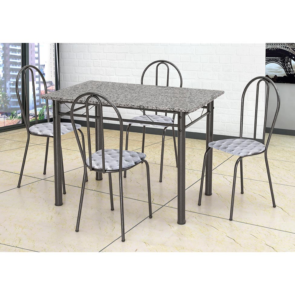 Conjunto de Mesa Monique com 4 Cadeiras Craqueado Preto Capitonê