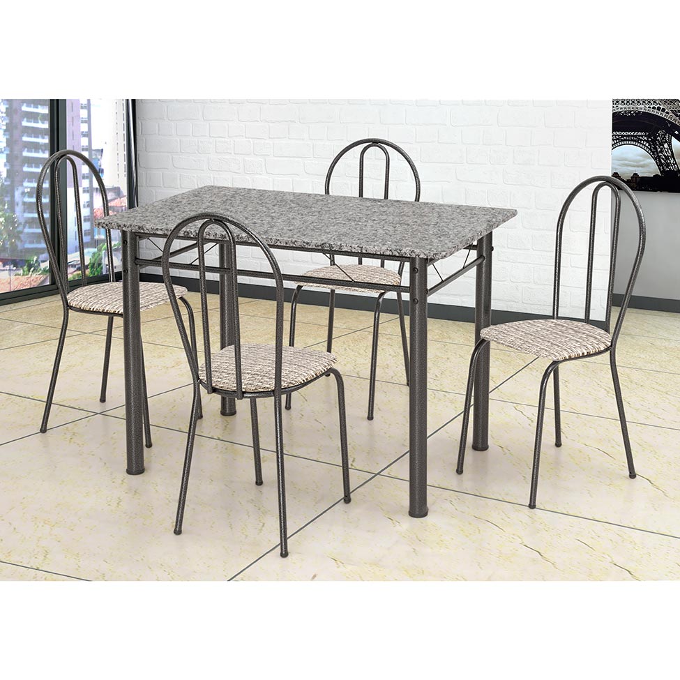Conjunto de Mesa Monique com 4 Cadeiras Craqueado Preto Rattan