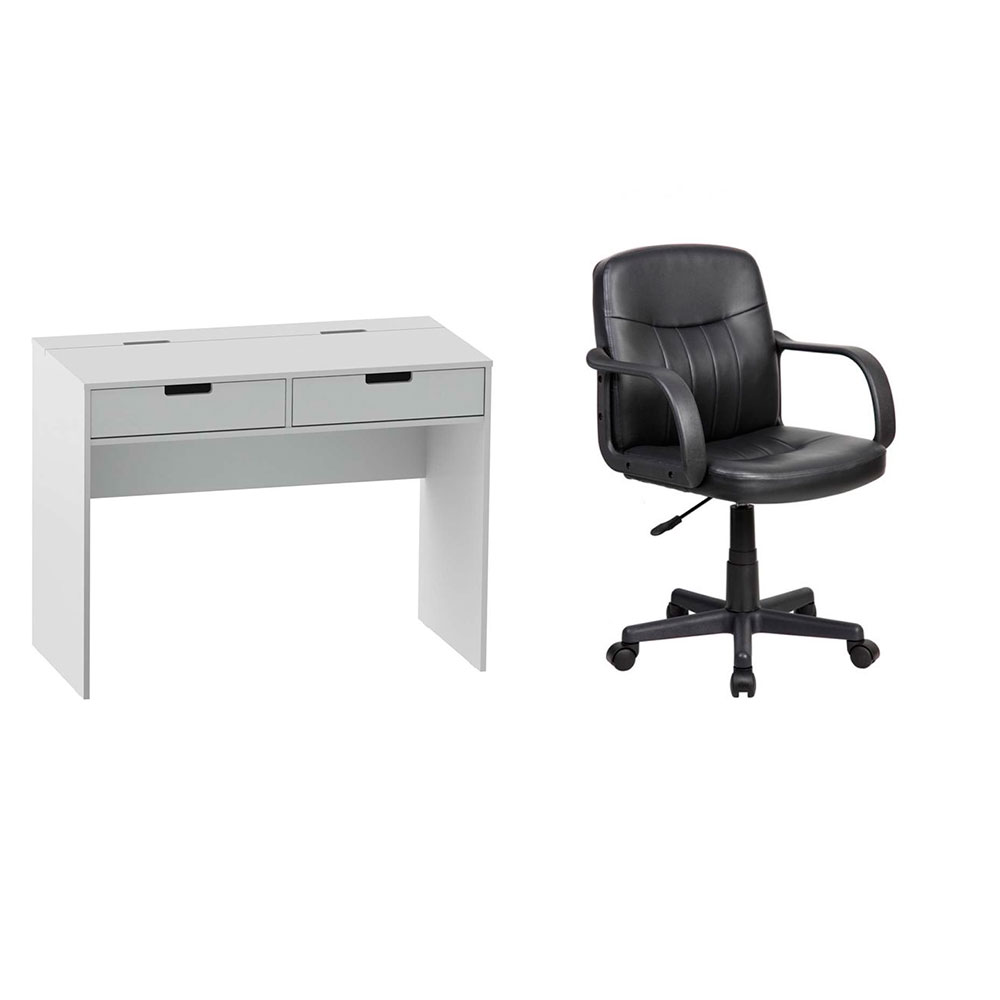 Conjunto de Mesa New Branca com Cadeira de Escritório Secretária Giratória Clean Preta