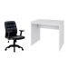 Conjunto de Mesa Office Branca com Cadeira de Escritório Diretor Giratória Fitz com Braços Ajustáveis Preta