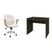 Conjunto de Mesa Office Carvalho Dark com Cadeira de Escritório Diretor Giratória Antonella Branca