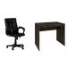 Conjunto de Mesa Office Carvalho Dark com Cadeira de Escritório Diretor Giratória Charles Preta