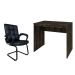 Conjunto de Mesa Office Carvalho Dark com Cadeira de Escritório Interlocutor Fixa Charles Preta