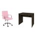 Conjunto de Mesa Office Carvalho Dark com Cadeira de Escritório Secretária Giratória Fitz Rosa