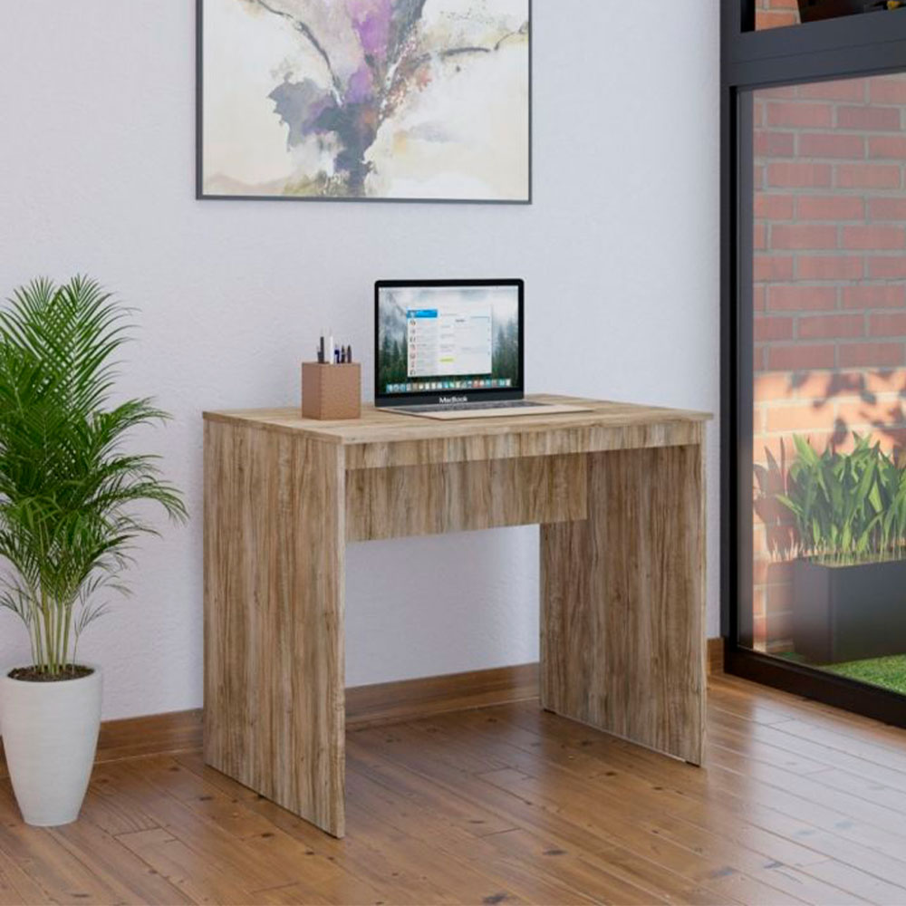 Conjunto de Mesa Office Carvalho com Cadeira de Escritório Diretor Giratória Charles Preta