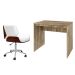 Conjunto de Mesa Office Carvalho com Cadeira de Escritório Diretor Giratória Lauren Branca