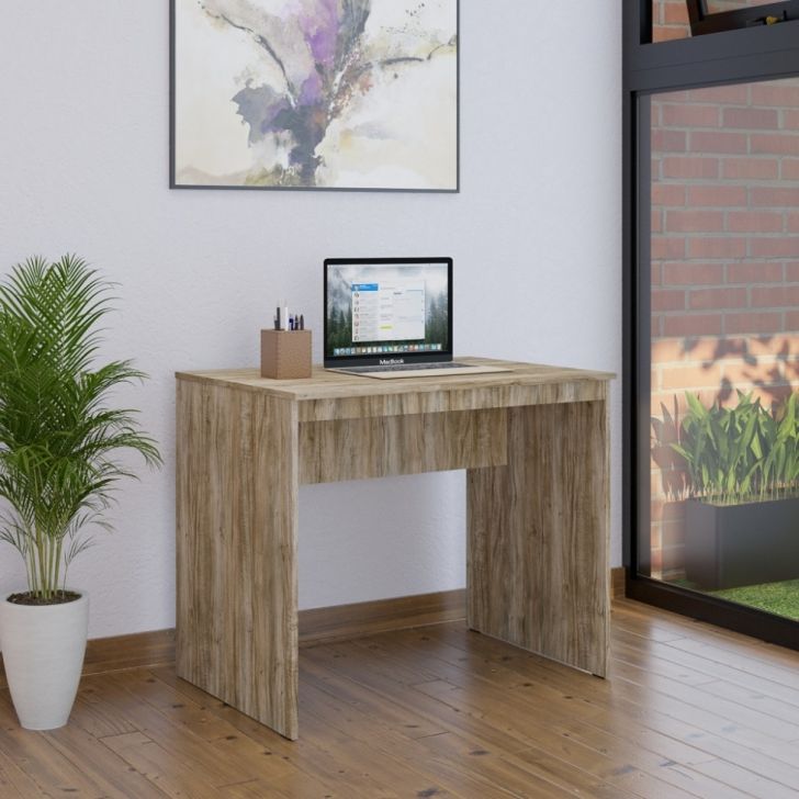 Conjunto de Mesa Office Carvalho com Cadeira de Escritório Diretor Giratória Vancouver Preta