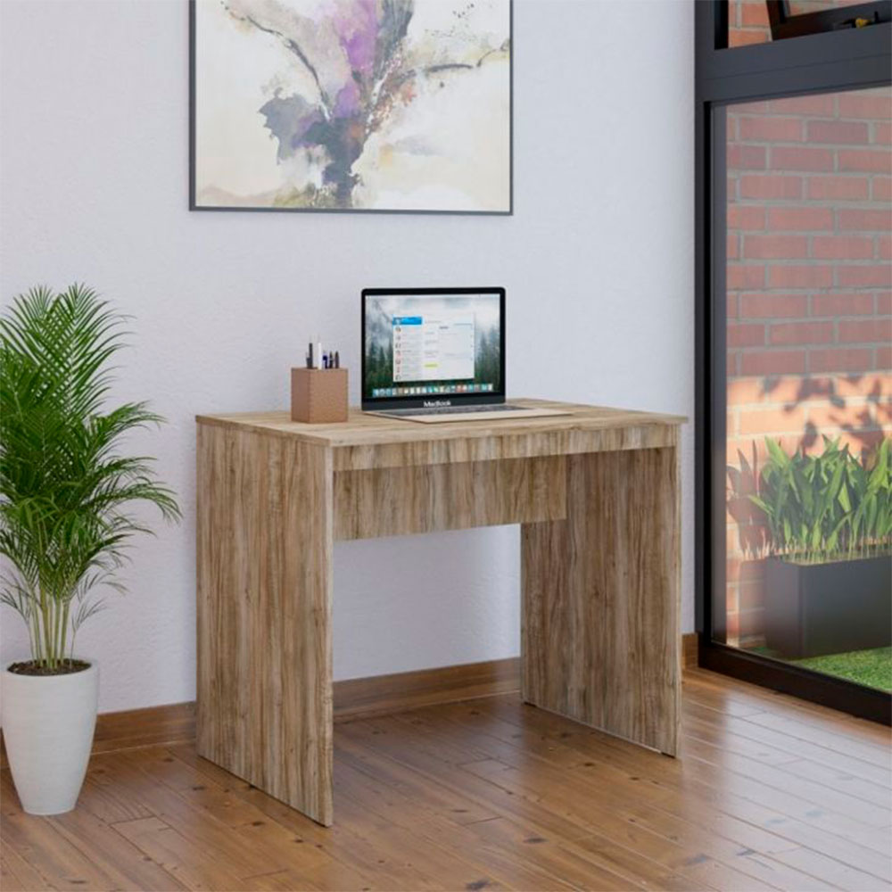 Conjunto de Mesa Office Carvalho com Cadeira de Escritório Secretária Giratória Clean Preta