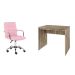 Conjunto de Mesa Office Carvalho com Cadeira de Escritório Secretária Giratória Fitz Rosa
