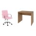 Conjunto de Mesa Office Mel com Cadeira de Escritório Secretária Giratória Fitz Rosa
