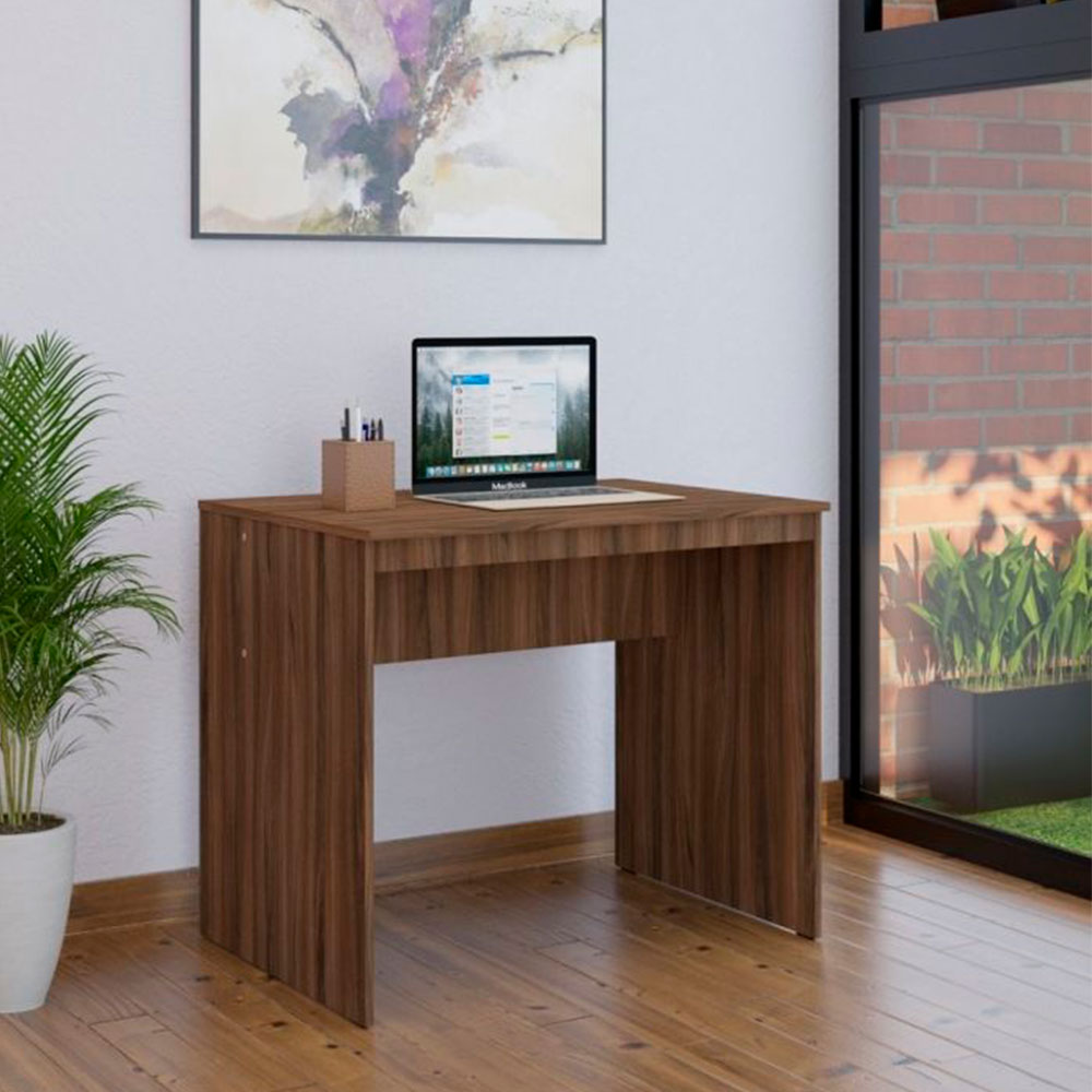 Conjunto de Mesa Office Nogal com Cadeira de Escritório Diretor Giratória Charles Preta