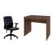 Conjunto de Mesa Office Nogal com Cadeira de Escritório Diretor Giratória Fitz com Braços Ajustáveis Preta