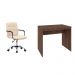 Conjunto de Mesa Office Nogal com Cadeira de Escritório Secretária Giratória Fitz Bege