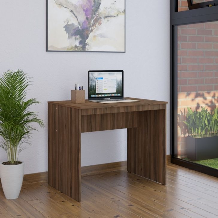 Conjunto de Mesa Office Nogal com Cadeira de Escritório Secretária Giratória Fitz Preta