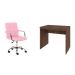 Conjunto de Mesa Office Nogal com Cadeira de Escritório Secretária Giratória Fitz Rosa
