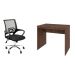 Conjunto de Mesa Office Nogal com Cadeira de Escritório Secretária Giratória New Java Preta