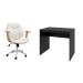 Conjunto de Mesa Office Preta com Cadeira de Escritório Diretor Giratória Antonella Branca