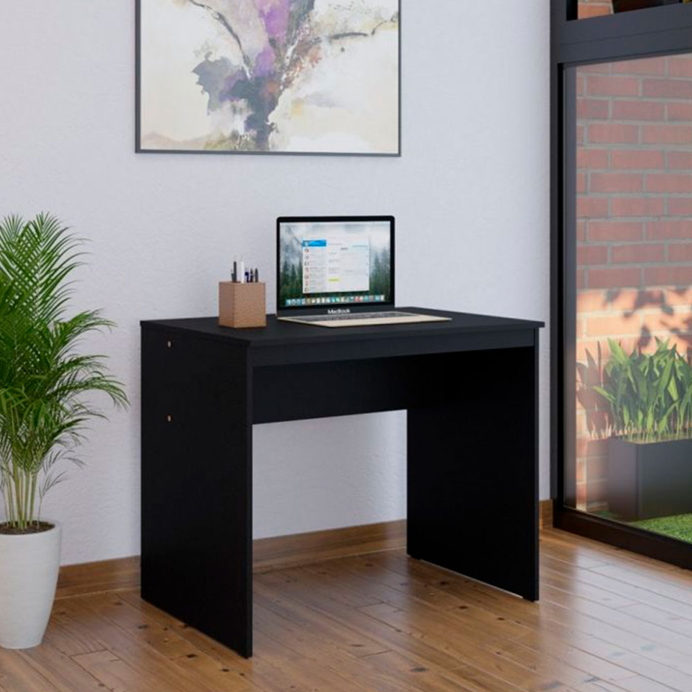 Conjunto de Mesa Office Preta com Cadeira de Escritório Secretária Giratória Fitz Bege