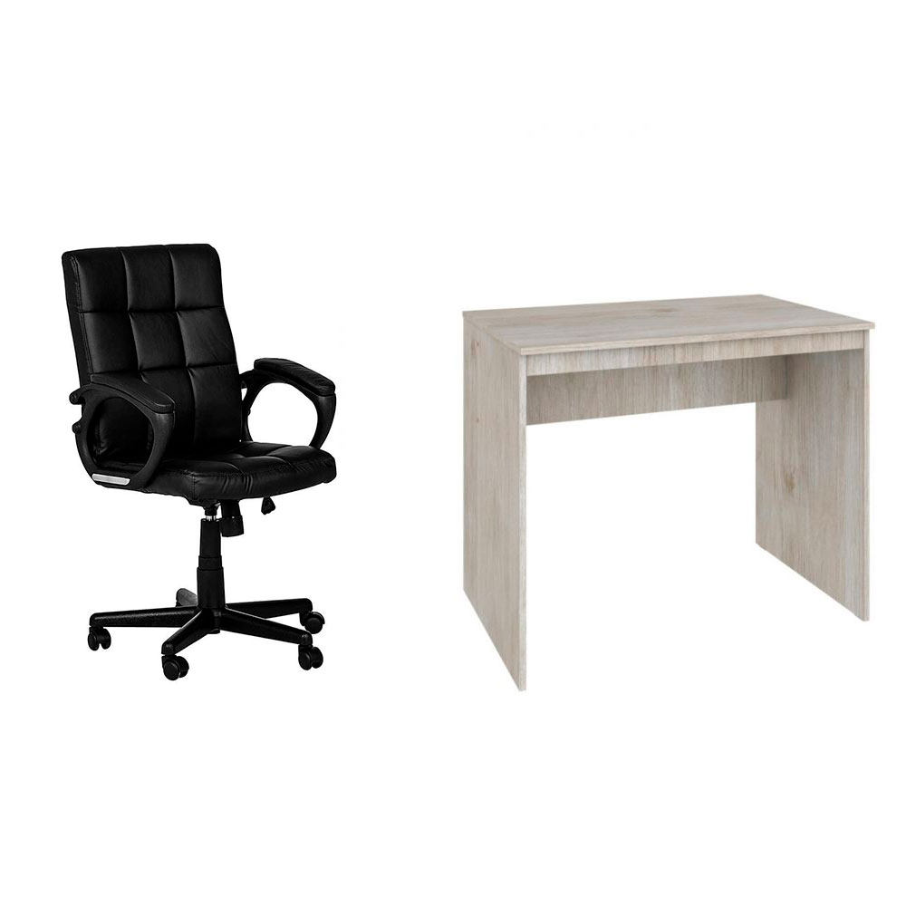 Conjunto de Mesa Office Snow com Cadeira de Escritório Diretor Giratória Charles Preta