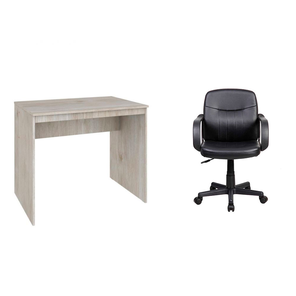 Conjunto de Mesa Office Snow com Cadeira de Escritório Secretária Giratória Clean Preta