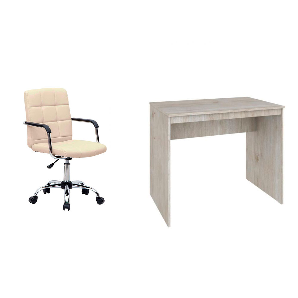 Conjunto de Mesa Office Snow com Cadeira de Escritório Secretária Giratória Fitz Bege