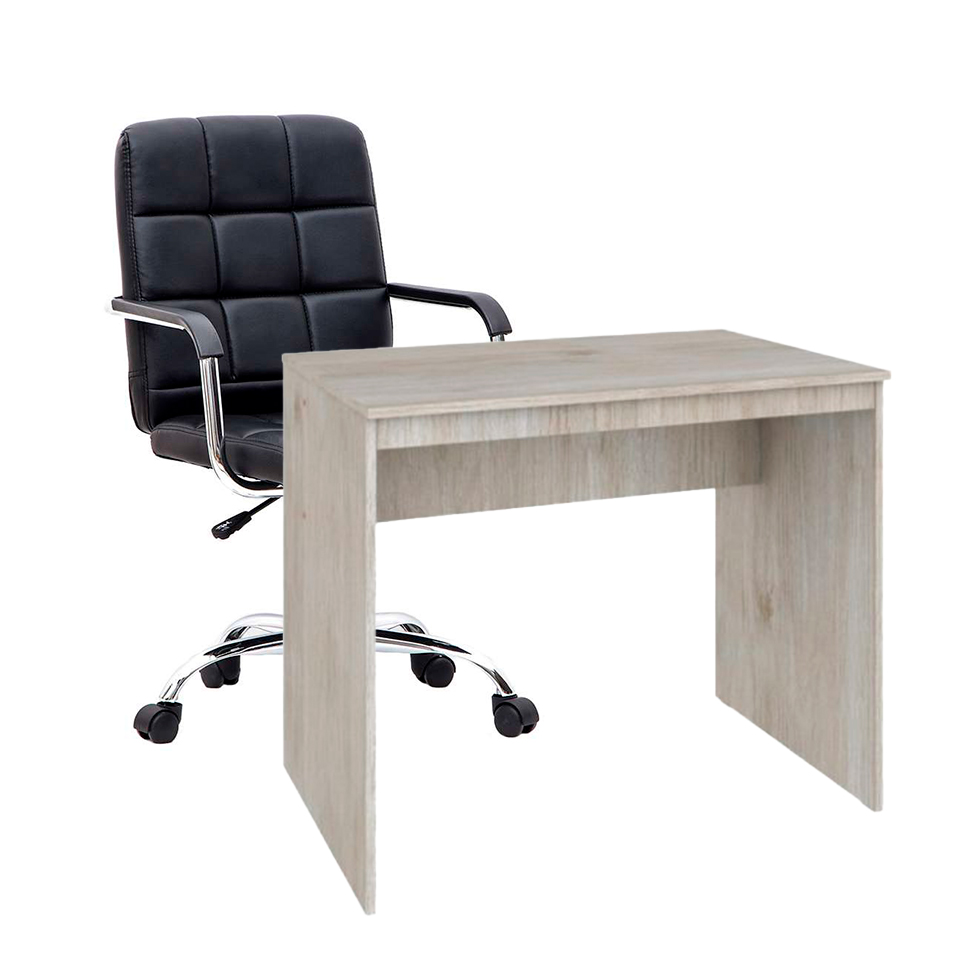 Conjunto de Mesa Office Snow com Cadeira de Escritório Secretária Giratória Fitz Preta