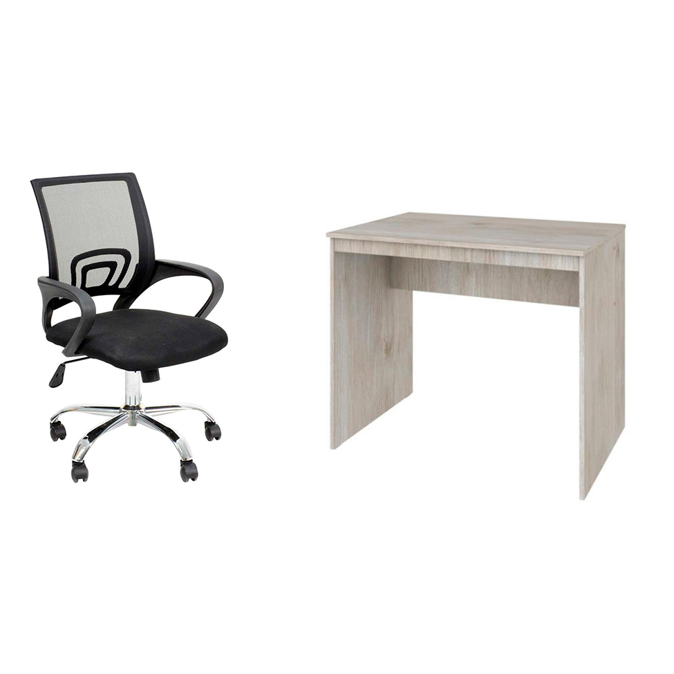 Conjunto de Mesa Office Snow com Cadeira de Escritório Secretária Giratória New Java Preta